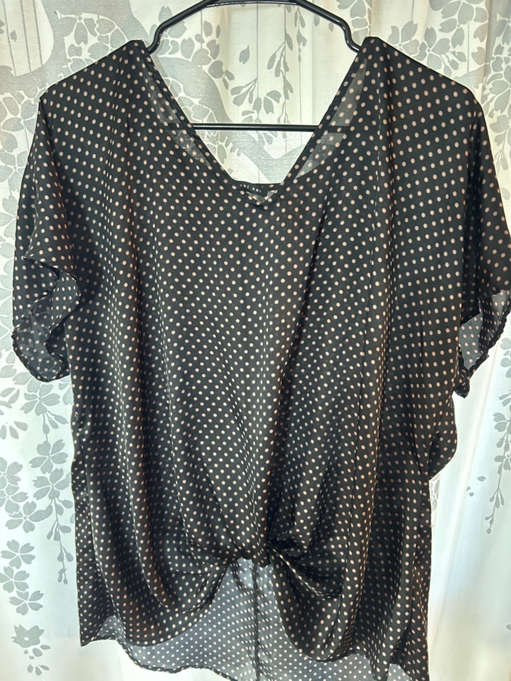 West Kei Black Polka Dot V-Neck Knot Front Blouse